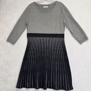 Calvin Klein Women's Ribbed Fit & Flare Sweater Dress Large Gray Classic Career